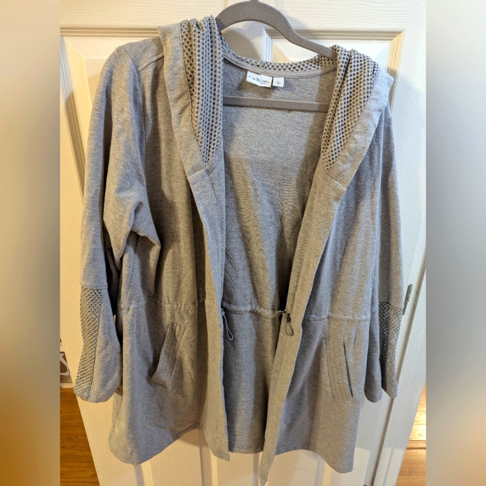 Gray Hooded Cardigan Sweater